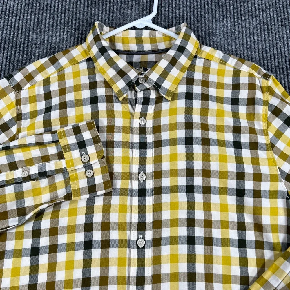 The North Face Shirt Mens Large Yellow Plaid Long Sleeve Button Up Outdoor Hike
